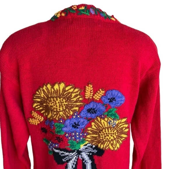 Vintage 90s Heavily Embroidered Floral Cardigan Folk Art Cottagcore Prairie S - Picture 7 of 16